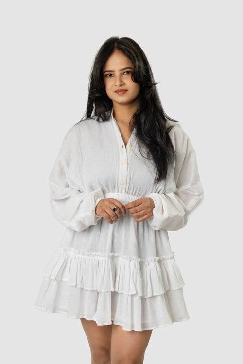 White Tiered Mini Dress
