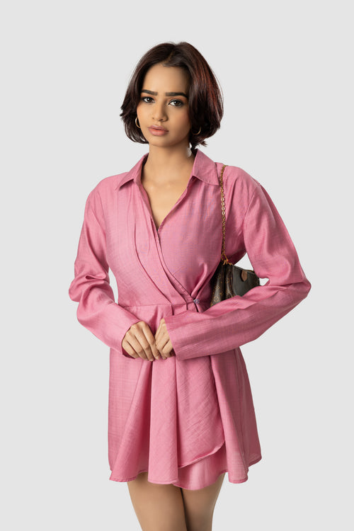 Pink Wrap Shirt Dress