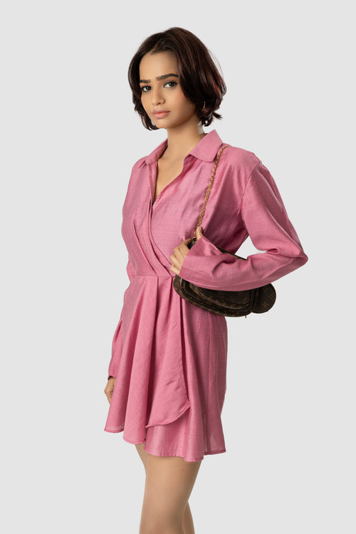Pink Wrap Shirt Dress