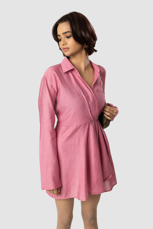 Pink Wrap Shirt Dress