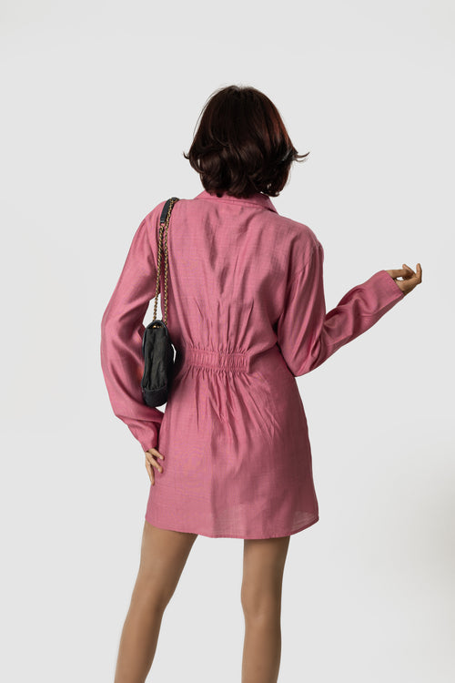 Pink Wrap Shirt Dress