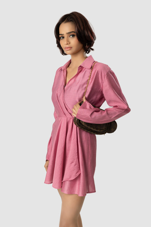 Pink Wrap Shirt Dress